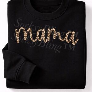 Black Sweatshirt with Leopard Print 'Mama'